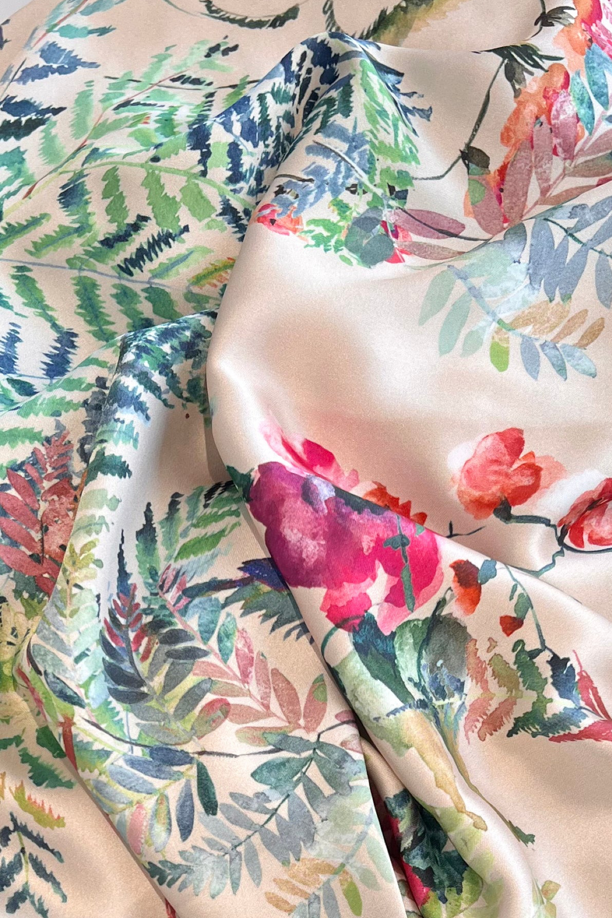 Caribbean Floral Print in Cream - Fabric Close Up - Harleen Kaur