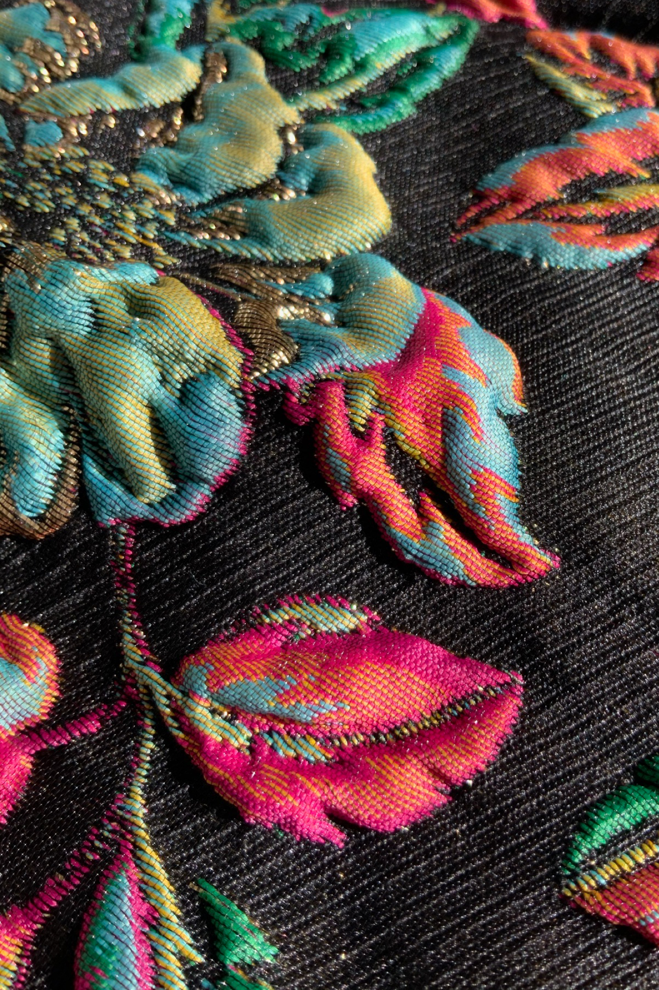 Black/Green Floral Jacquard Fabric Details