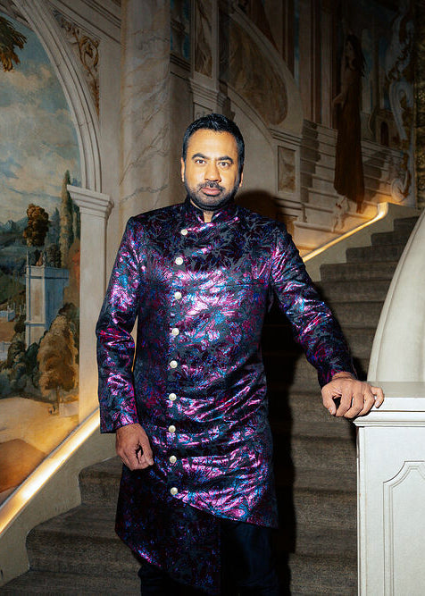 VIJAY Asymmetrical Metallic Sherwani Jacket