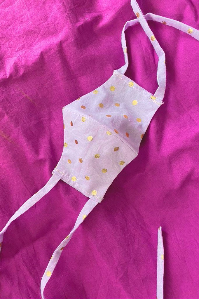 Lavender and Gold Face Mask for Children - Front View - Harleen Kaur - Indowestern Kidswear