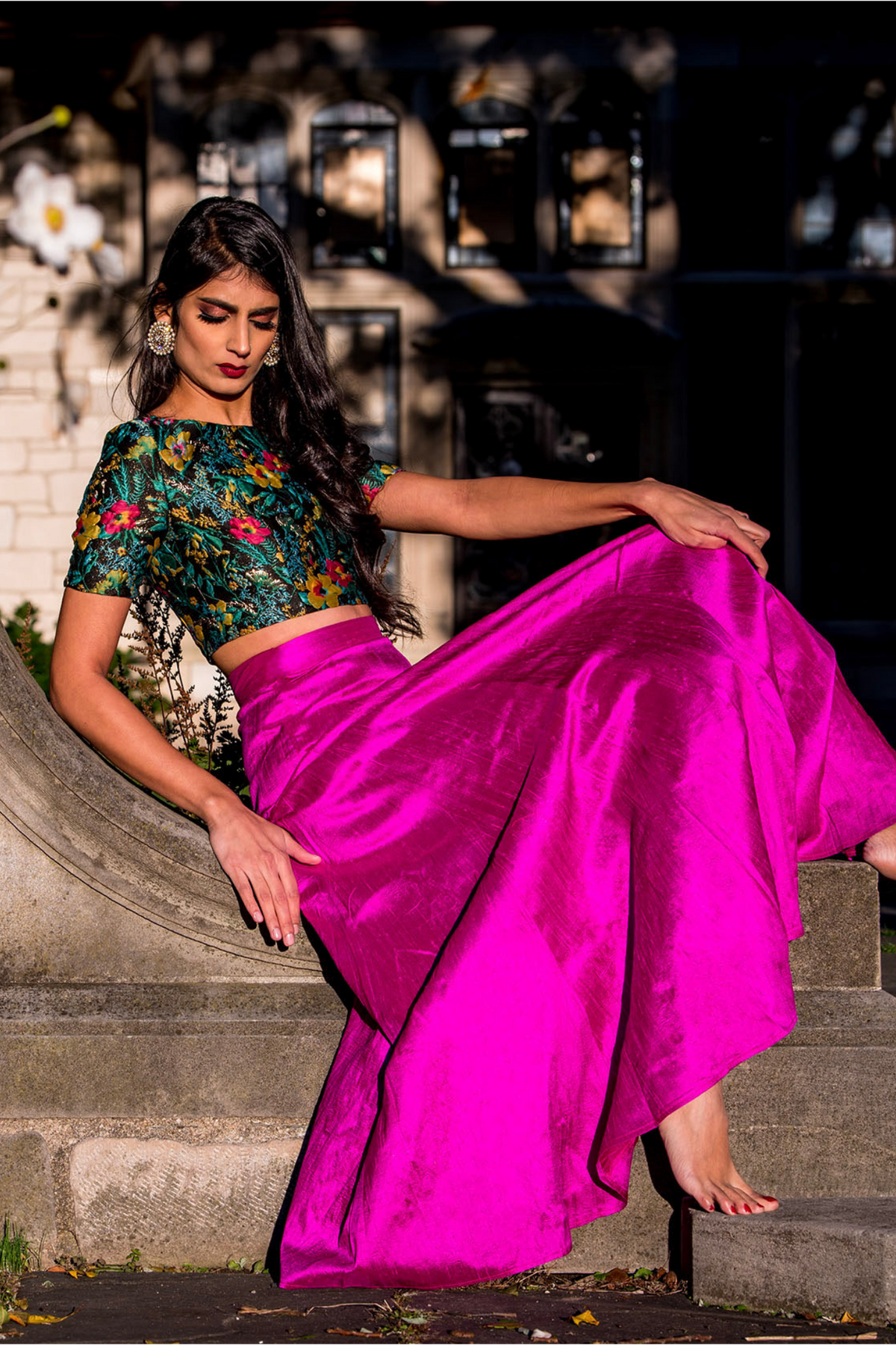 DIVYA Magenta Silk Lehenga Skirt -  Side View - Harleen Kaur