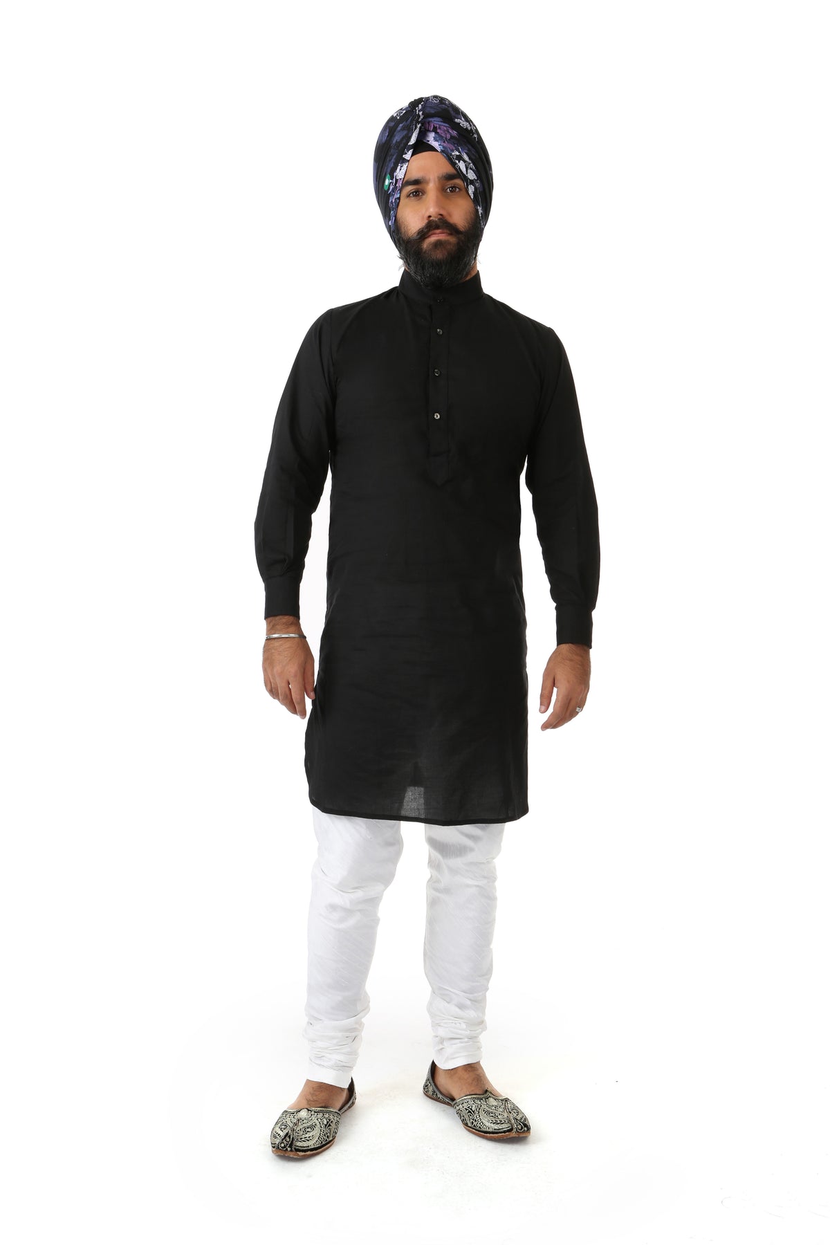 RAAYA Classic Cotton Kurta Shirt  in Black - Front View - Harleen Kaur - Indowestern Menswear