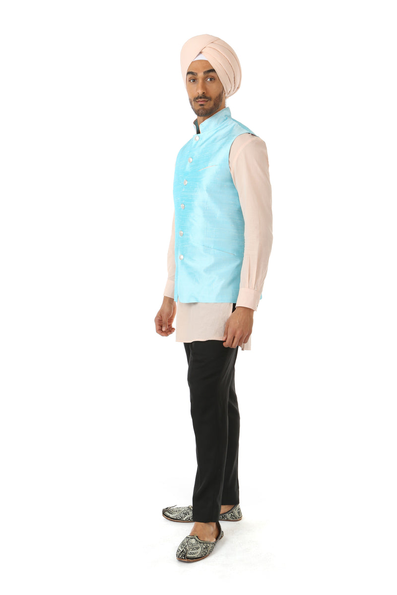 Arjun Silk Bandi Vest with Mandarin Collar - Side View - Harleen Kaur - Ethically Made Menswear