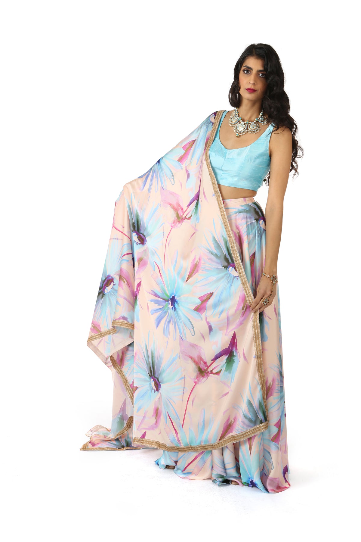 RITA Watercolor Floral Dupatta - Front View - Harleen Kaur - Indian Womenswear