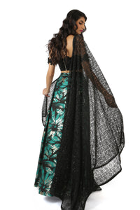 Harleen Kaur KRITA Checkered Floral Lace Dupatta in Black
