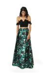 ANNA Black Lehenga Crop Top with Off-the-Shoulder Black Floral Trim | HARLEEN KAUR