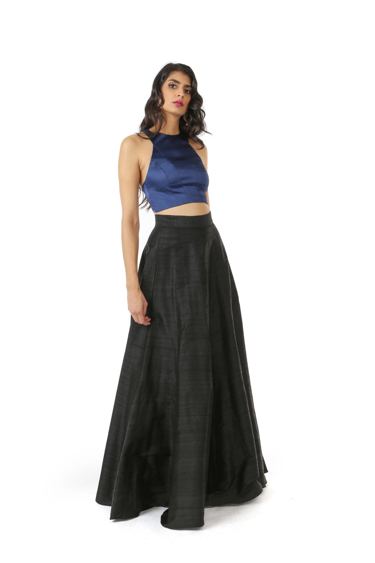 DIVYA Black Lehenga Silk Skirt - Front View - Harleen Kaur - Womenswear