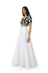 Harleen Kaur SANYA Black Sequin Crop Top with White, Green, and Silver Flowers