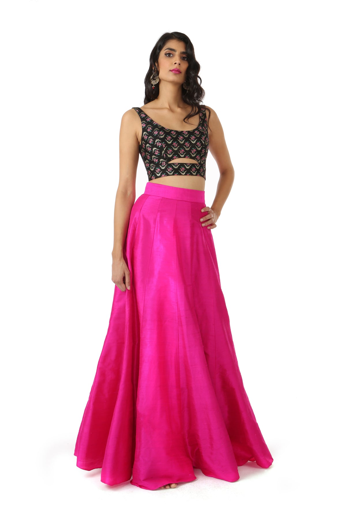 DIVYA Fuchsia Silk Lehenga Skirt - Front View - Harleen Kaur - Ethically Made Womenswear