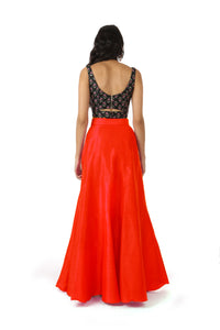 DIVYA Silk Lehenga Skirt in Red - Back View - Harleen Kaur - Womenswear