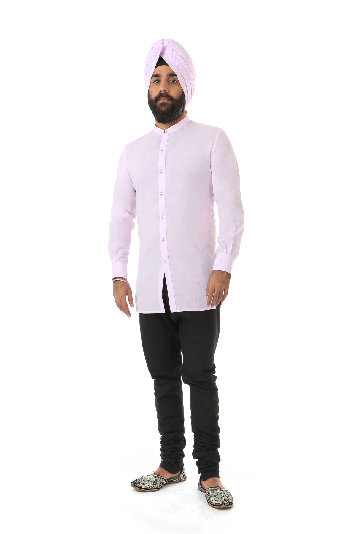 Harleen Kaur Justin Long Sleeve Cotton Button Up Shirt - Lavender Front