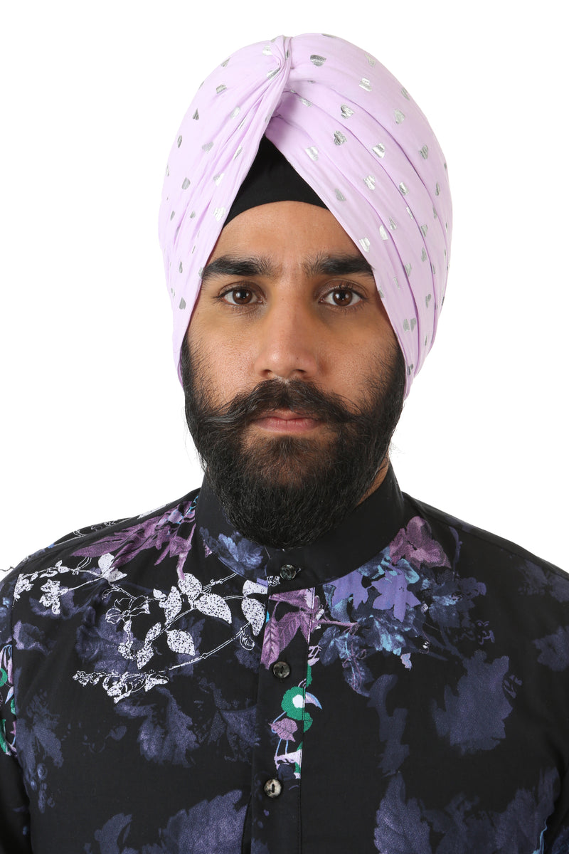 Harleen Kaur MAHA Cotton Silver Hearts Pagh in Lavender - Front View