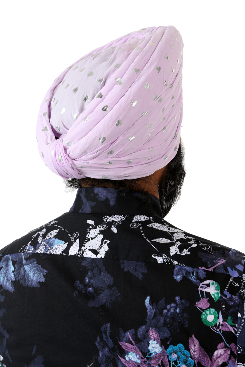 Harleen Kaur MAHA Cotton Silver Hearts Pagh in Lavender - Back View