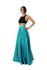 Harleen Kaur Julia Stretch Open Back Top with Floral Sequin Trim - Black Front
