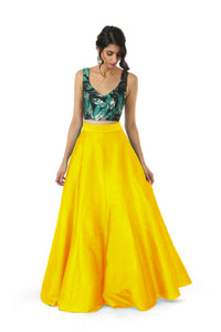 DIVYA Gold Silk Lehenga Skirt - Front View - HARLEEN KAUR - Luxury Indian Womenswear