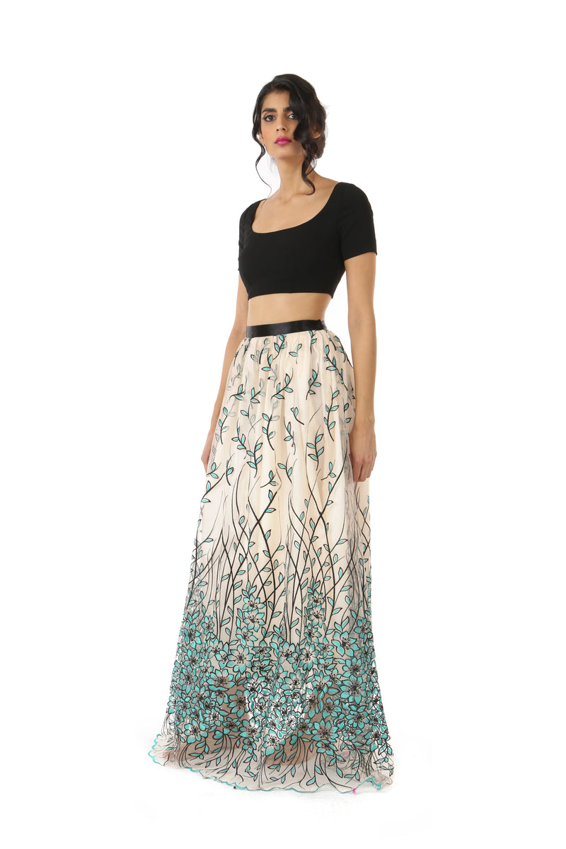 RIVA black stretch woven crop top | HARLEEN KAUR