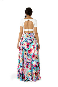 RIVA white stretch woven lehenga crop top with open back | HARLEEN KAUR