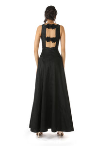 Harleen Kaur Sarina Silk Gown with Open Back Floral Closure - Back View