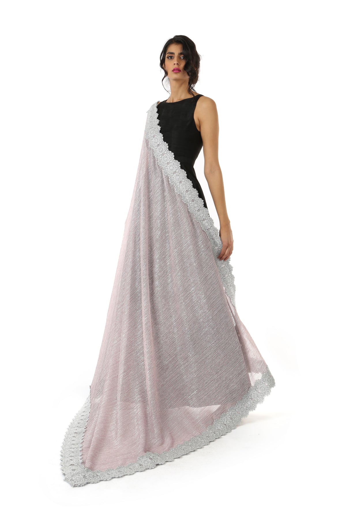 Harleen Kaur Jassi Metallic Silver Chiffon Dupatta and Silver Lace Trim