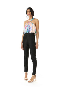 NOOP Black Silk Pants with MANVI Peach Crop Top | HARLEEN KAUR