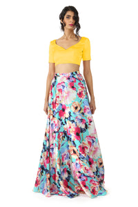 Harleen Kaur SANYA Gold Satin Lehenga Crop Top with Sweetheart Neckline - Gold Yellow