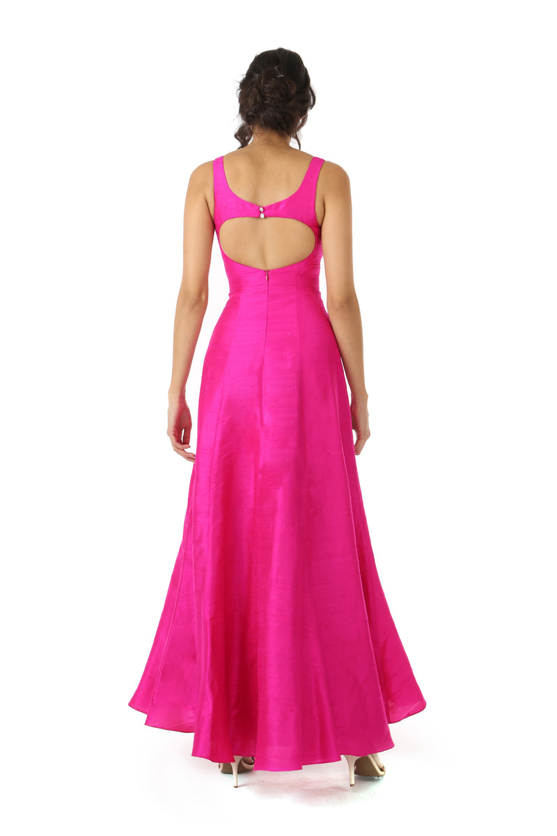 Harleen Kaur Mansi Fuchsia Silk Dress with Heart Shaped Open Back - Back View