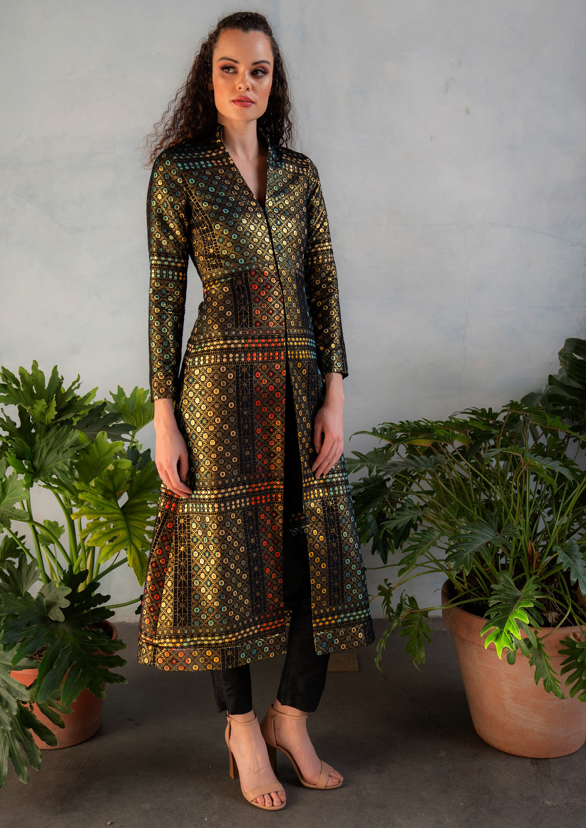 RANI Geometric Jacquard Jacket Dress - Front View - Harleen Kaur - Indowestern Womenswear