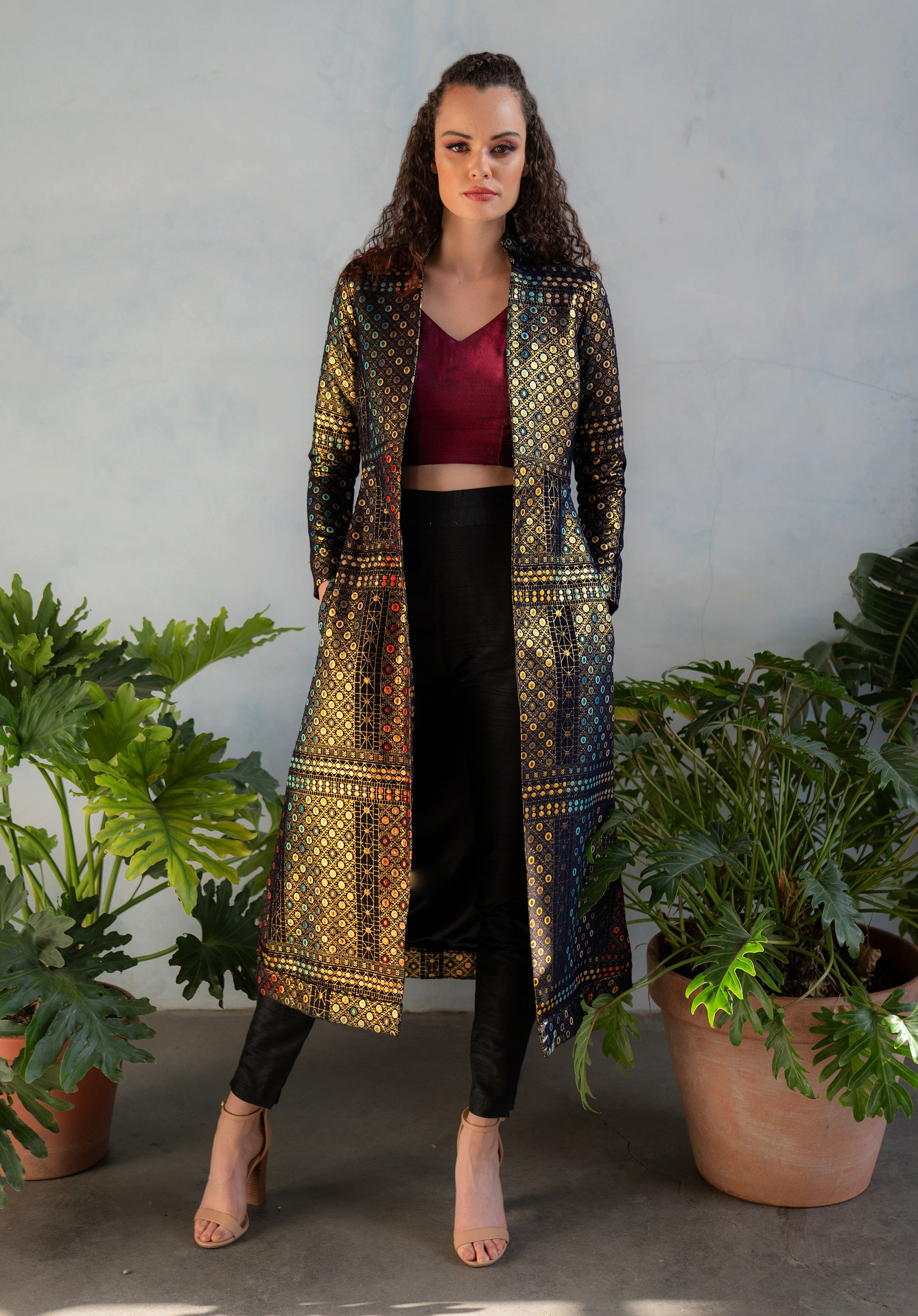 RANI Geo Jacquard Jacket Midi Dress - Front View - Harleen Kaur - South Asian Womenswear
