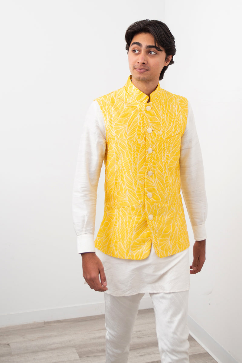 SHAWN Yellow Jacquard Bandi Vest